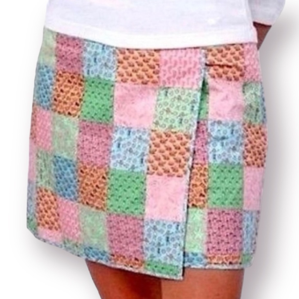 💐 Vineyard Vines 10th Anniversary Patchwork Wrap Mini Skirt EUC - Picture 2 of 13